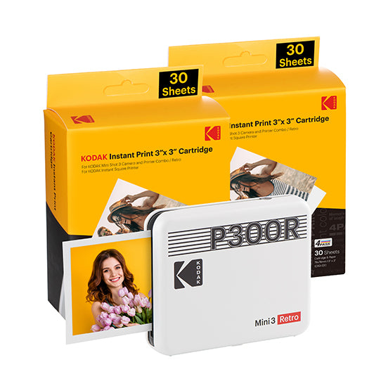 Kodak Mini 3 Retro P300Ry60 Portable Instant Photo Printer Bundle 3X3 Yellow