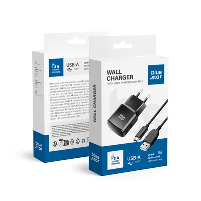 Chargeur USB A 2A + Câble USB A/Micro-USB Black 1m BlueStar