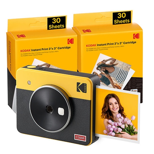 Kodak Mini Shot 3 Retro C300Ry60 Portable Instant Camera And Photo Printer Bundle 3X3 Yellow