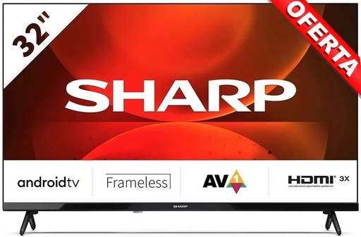 Sharp 32Fh2Ea Tv 32" Led Hd Android Tv 3Xhdmi 2Xusb Chromecast Wifi Bt Frameless Google Asist