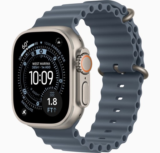 Apple Watch Ultra 3 (2025) 5G 49mm Natural Titanium Case with Ocean Band Anchor Blue