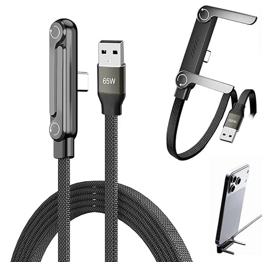 Câble USB-C Charge Rapide 240W avec Support de Téléphone Pliable